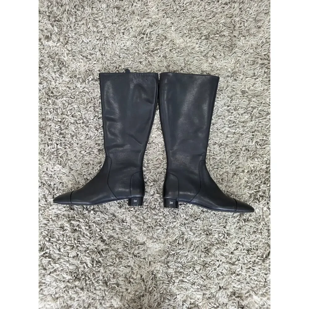 NWOT Stuart Weitzman Bridget Zip Leather Knee High Boots Black Size 8